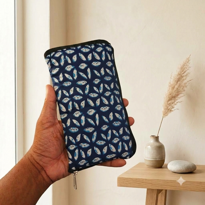 Harmonium Purse - Blue Leaf Print
