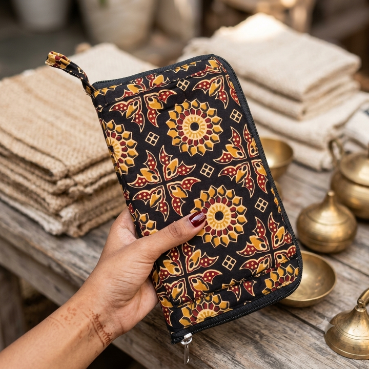 SMART WALLET - black color with sunflower print