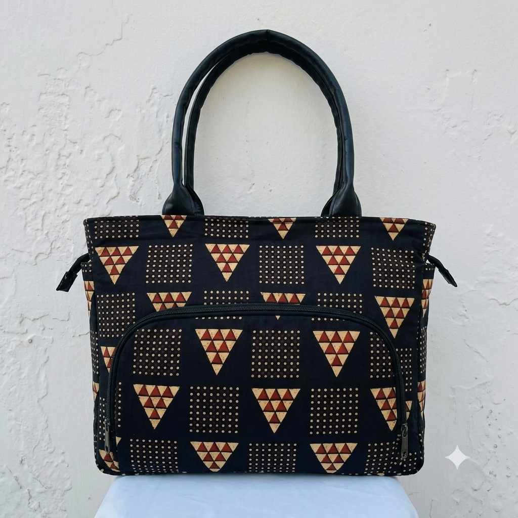Versatile partition tote black with triangle design