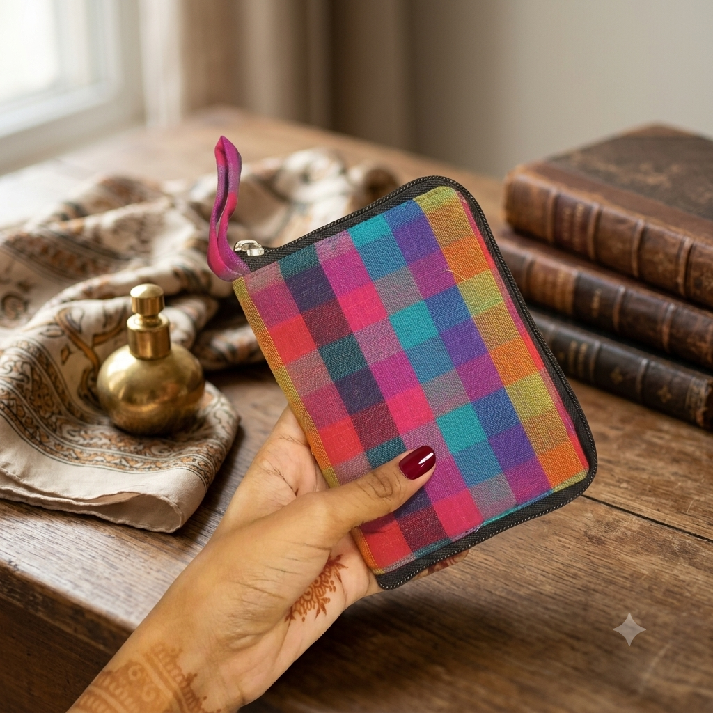 Smart Wallet Small Single Pc- Colorful Checked Canvas
