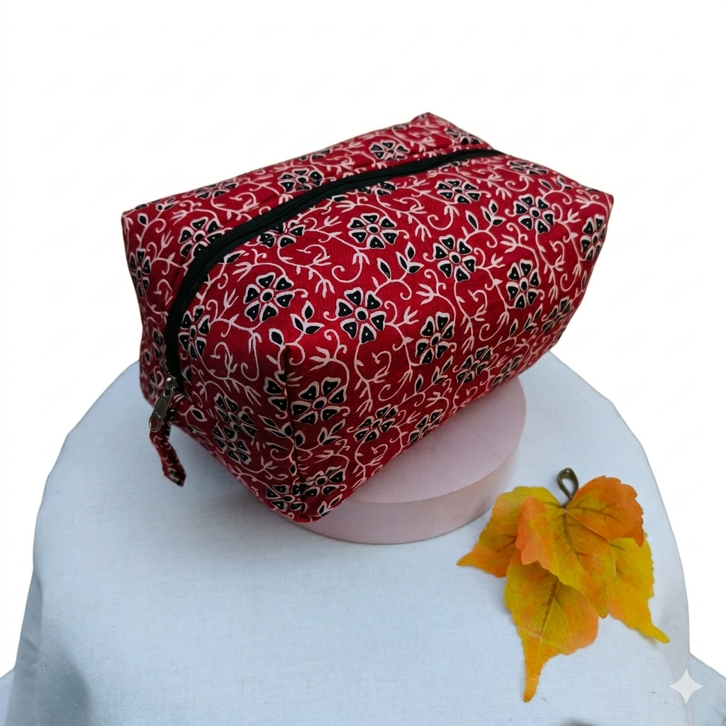 Vanity Pouch Maroon With Flower Design