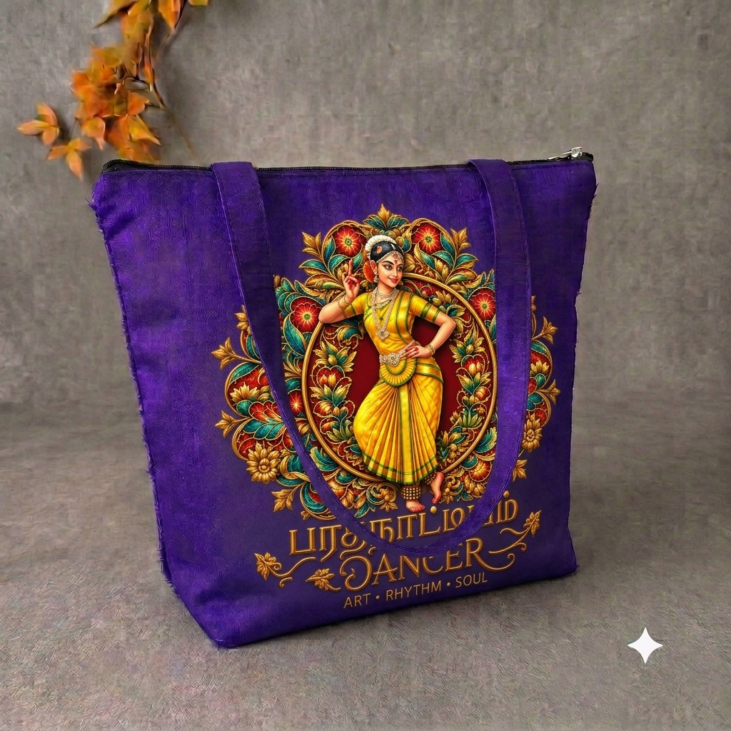 Bharatanathyam Dancer Tote - Violet (Tamil)