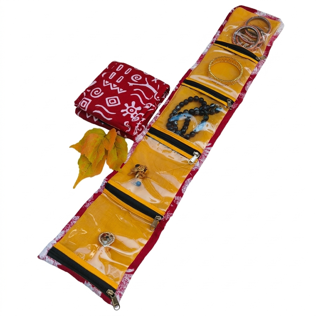 Jewel Pouch - (Earring) Maroon With Art Prints