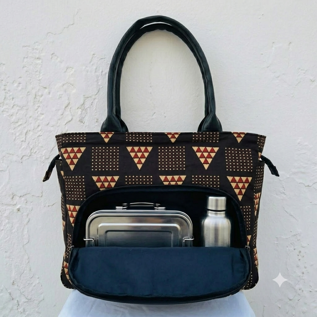 Versatile partition tote black with triangle design