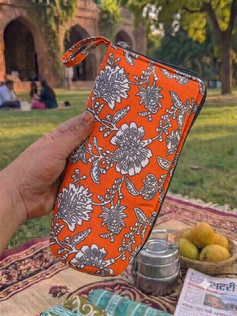 Travel Meal Kit - orange floral print