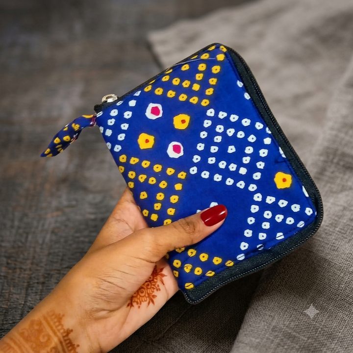 Smart Wallet Small Single Pc- Royal Blue Bandhani Print