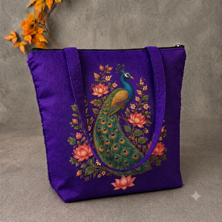 Peacock Pichwai Tote - Violet