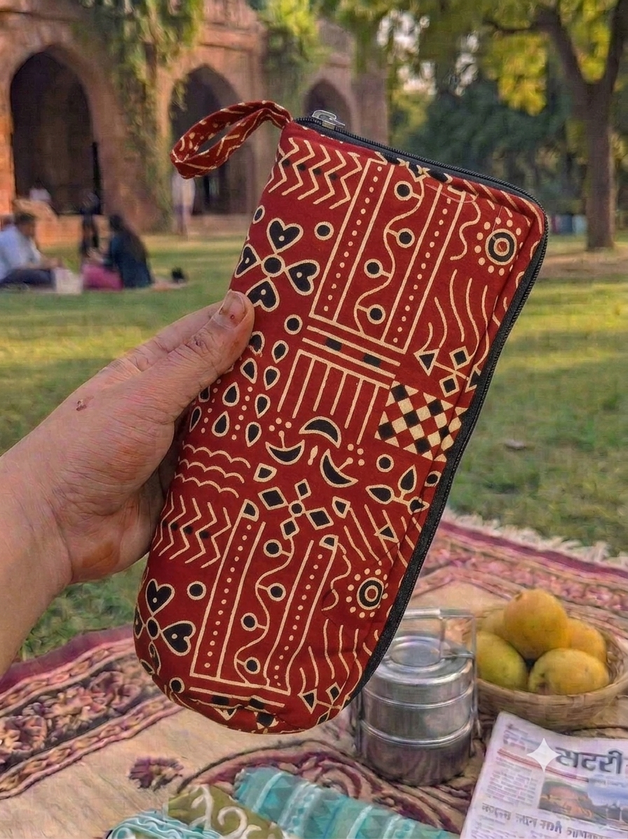 Travel Meal Kit - maroon ajrakh print