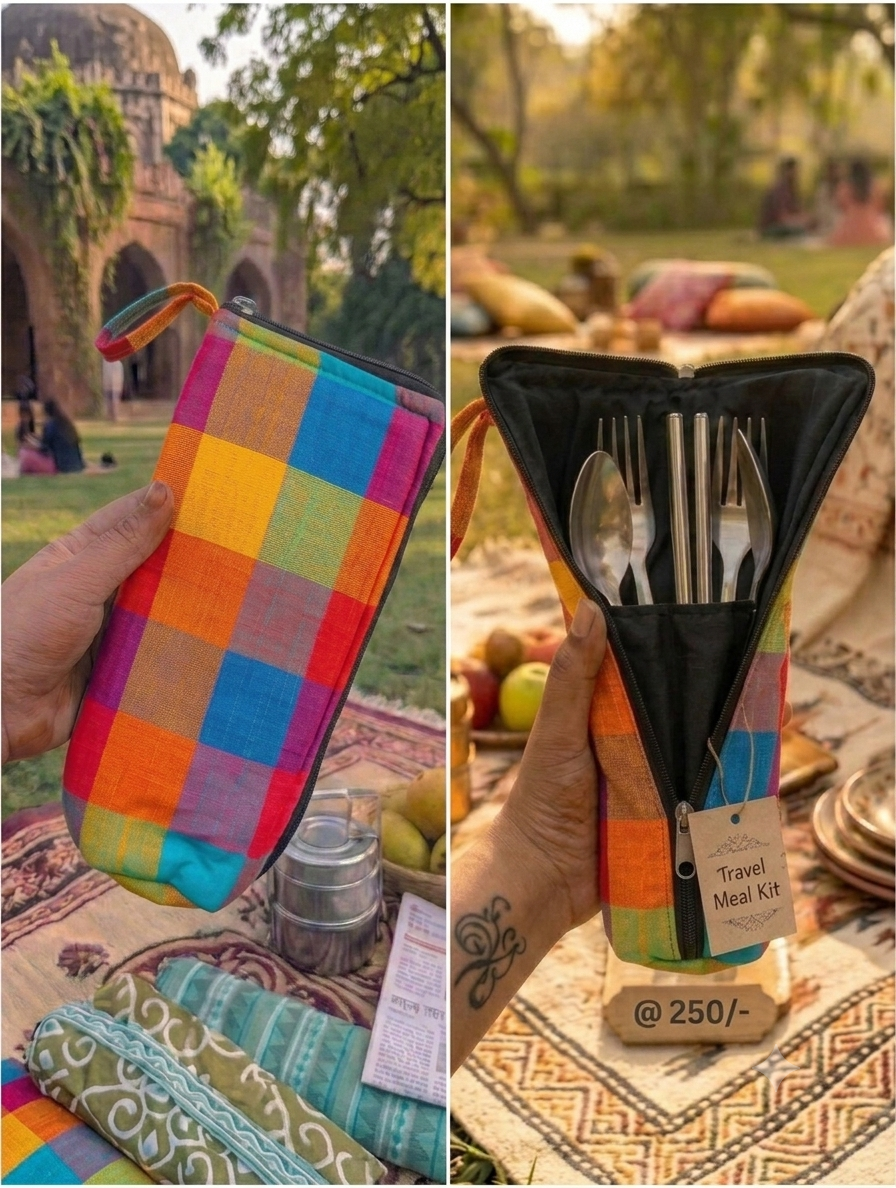 Travel Meal Kit - madras checks print