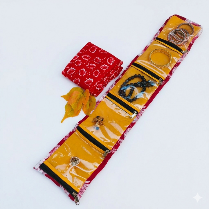 Jewel Pouch - (Earring) Red With White Flower Leaf Print