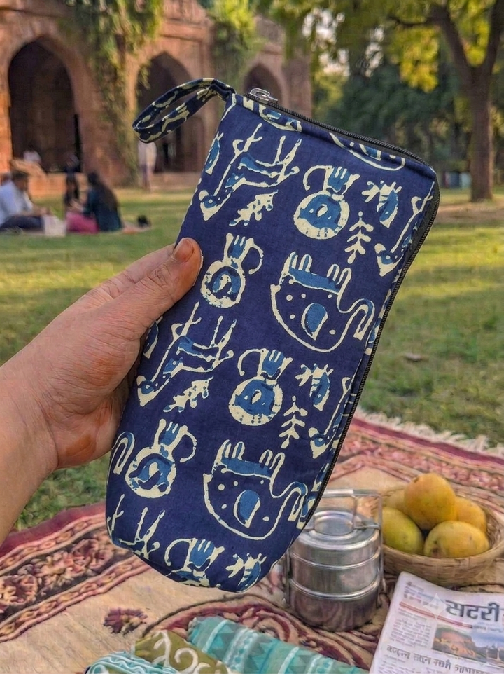 Travel Meal Kit - blue with animal print