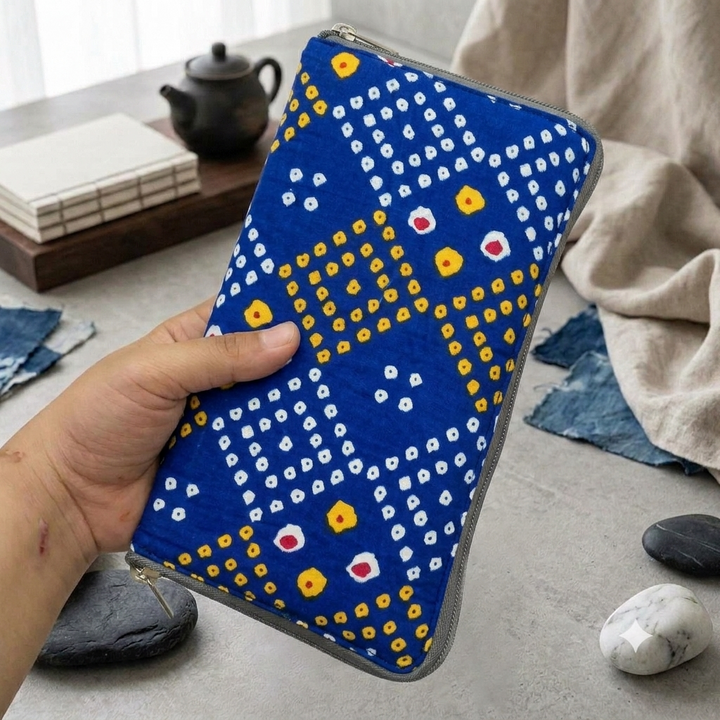Harmonium Purse - Royal Blue Geometric Bandhani