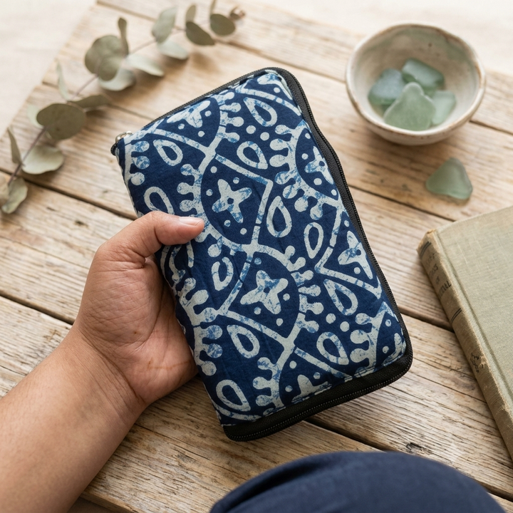 Harmonium Purse - Indigo Batik