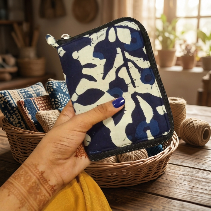 Smart Wallet Small Single Pc- Royal Indigo Leaf print