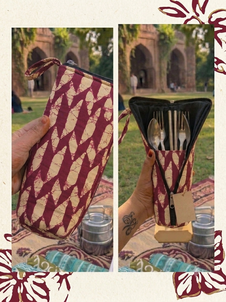 Travel Meal Kit - Maroon Chevron Block Print