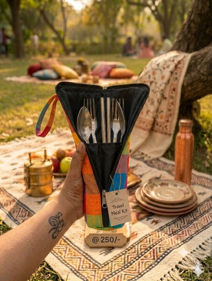 Travel Meal Kit - madras checks print