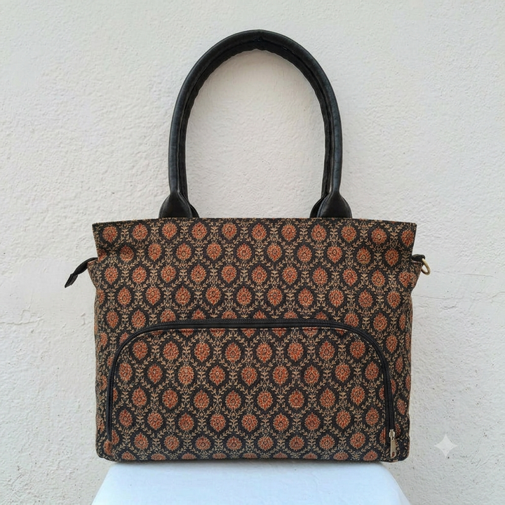 Versatile partition tote black with small flower print