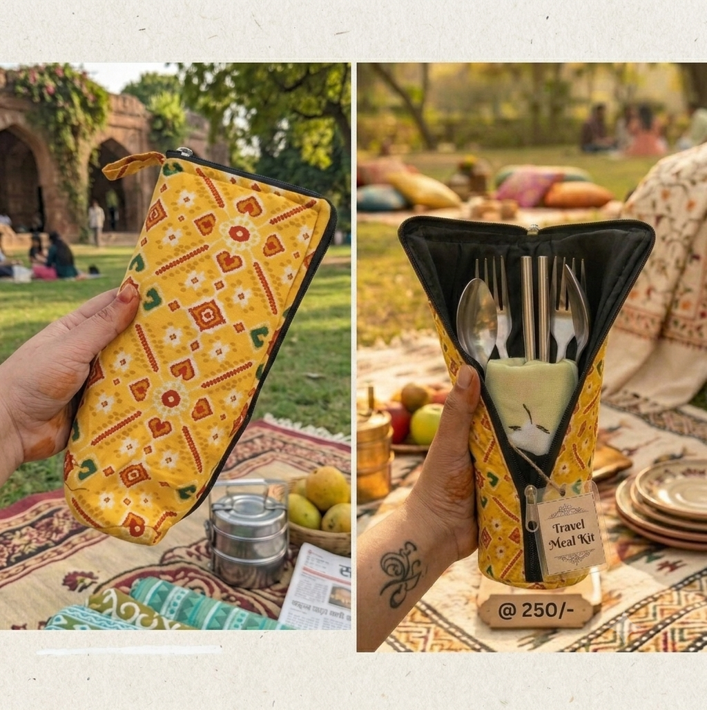 Travel Meal Kit - yellow patola print