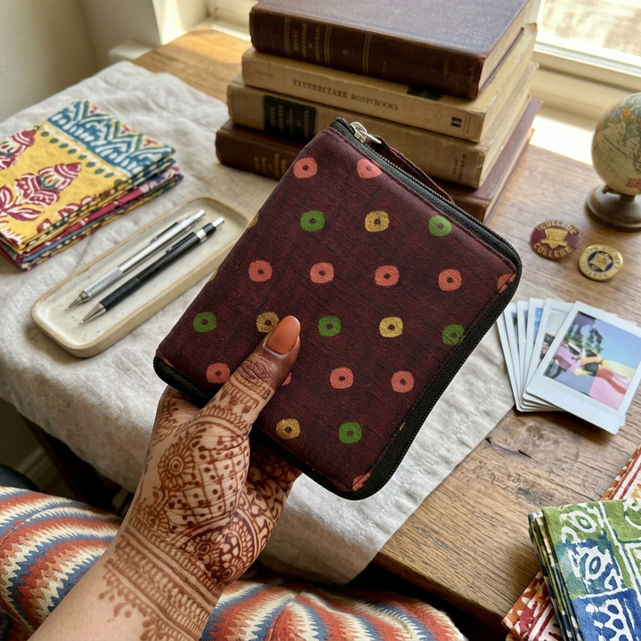 Mini wallet  with card holder Maroon with multicolor dot print