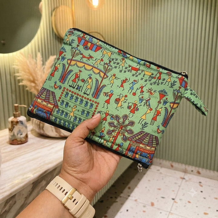 Wet and Dry Toiletry pouch - green with mosaic print