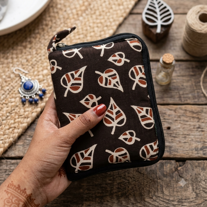 Smart Wallet Small Single Pc- Jaipur Black color with Leaf printed