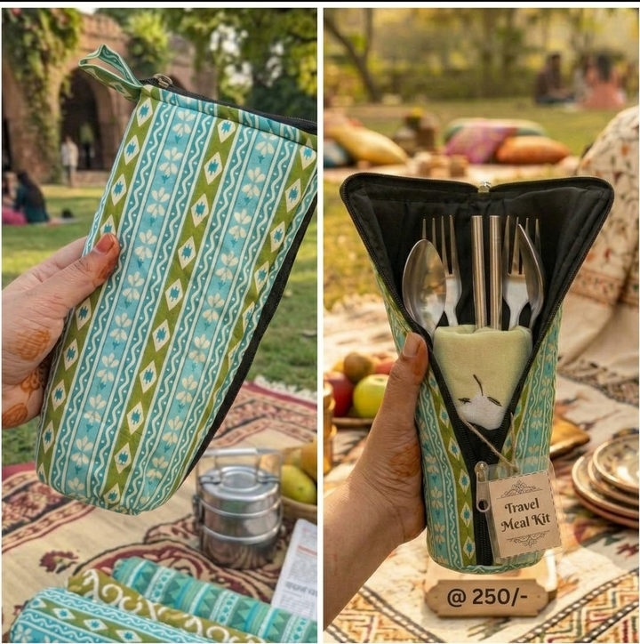 Travel Meal Kit - Green Diamond Motif