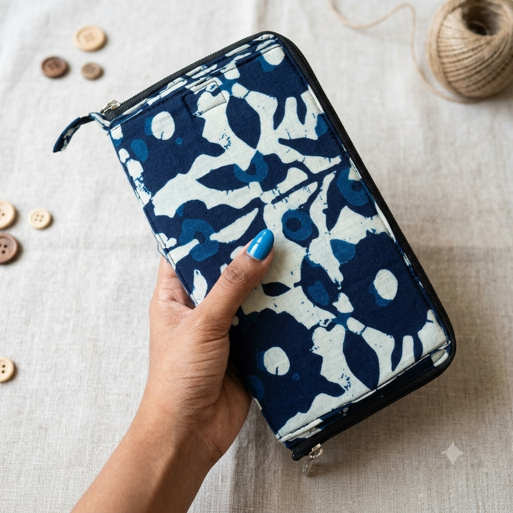 SMART WALLET BIG - Indigo Floral Print