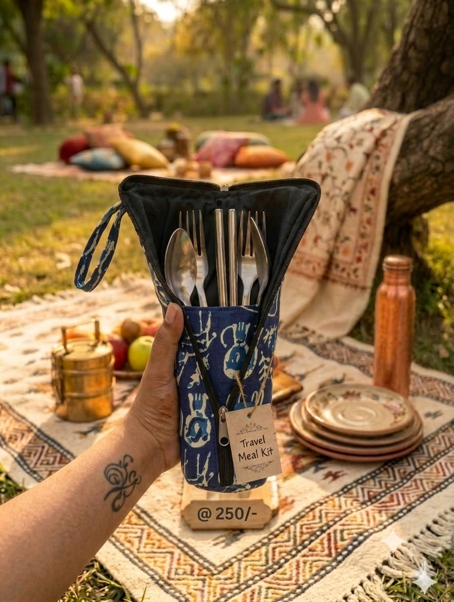 Travel Meal Kit - blue with animal print