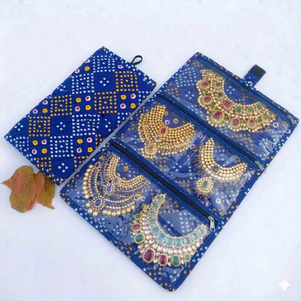 Jewel Pouch - (Necklace) blue bandani print