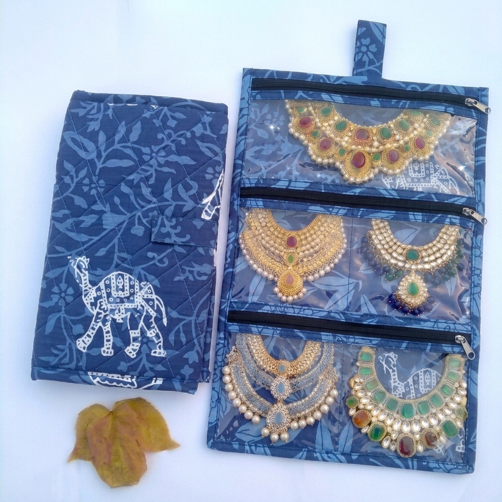 Jewel Pouch - (Necklace) Blue Animal Print