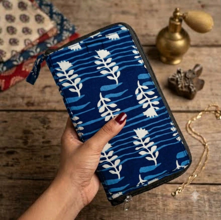 SMART WALLET BIG - indigo leaf print