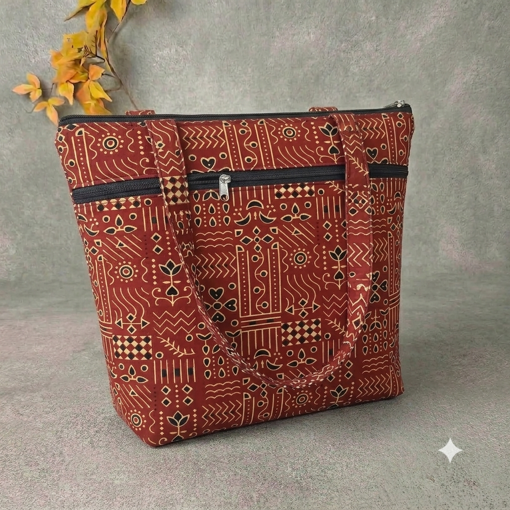 Medium Size Handbag maroon with rangoli design