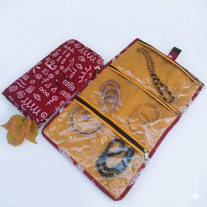 Jewel Pouch - (Necklace) Maroon With Art Prints