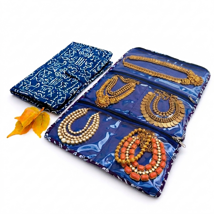 Jewel Pouch - (Necklace) Blue with White Doll Print