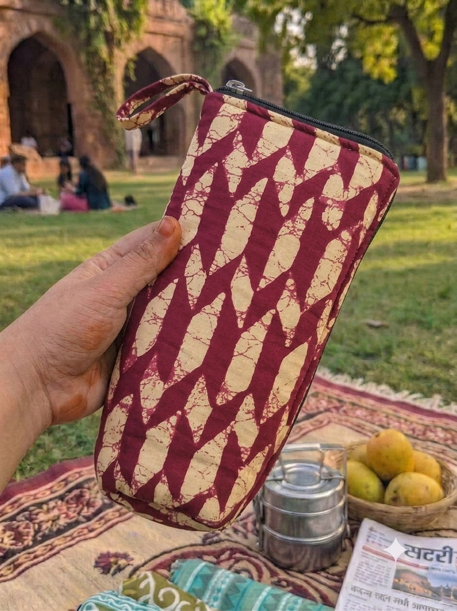 Travel Meal Kit - Maroon Chevron Block Print