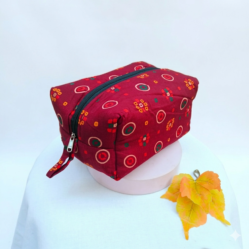 Vanity Pouch Maroon With Multi Color Design