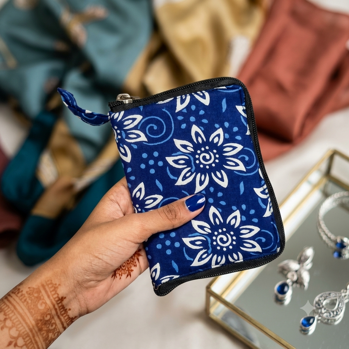Smart Wallet Small Single Pc- Royal Blue Floral Mandala print
