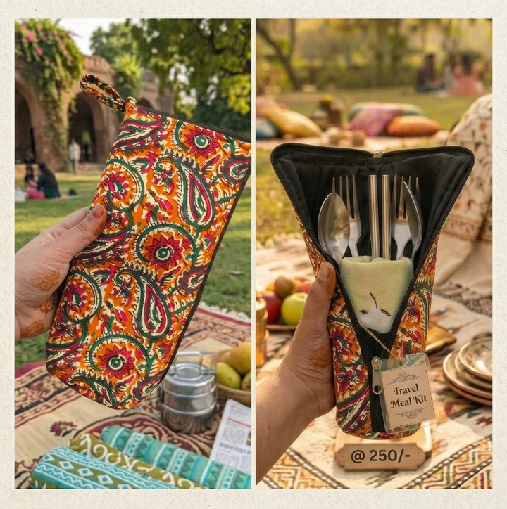 Travel Meal Kit - orange with mango print