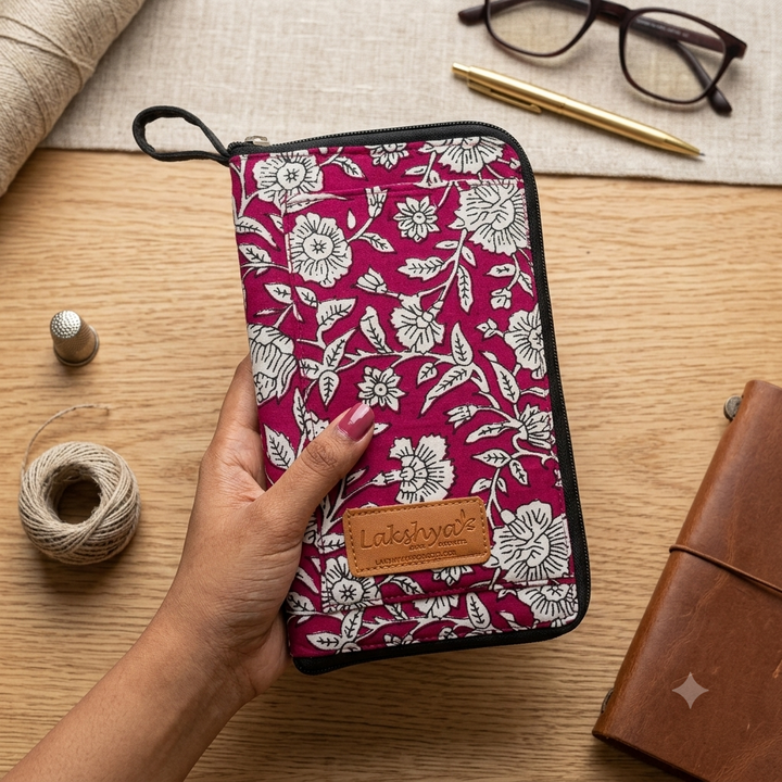 Utility Wallets  brick pink with flower print