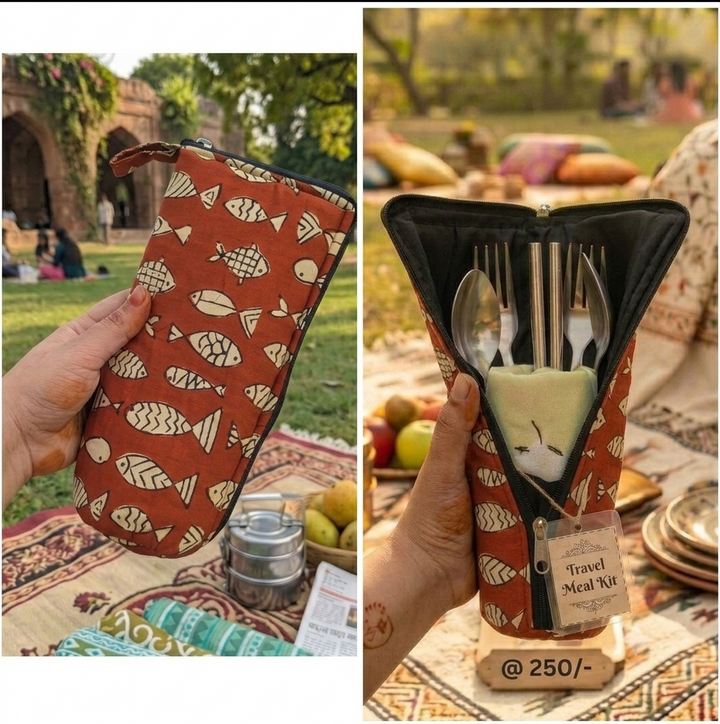 Travel Meal Kit - red with fish printed