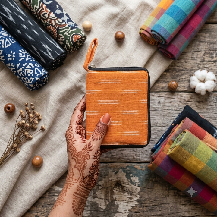 Mini wallet with card holder Orange with white line print