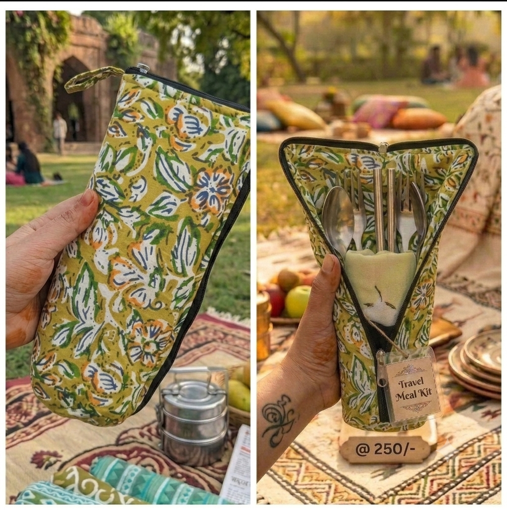 Travel Meal Kit - Green Botanical printed