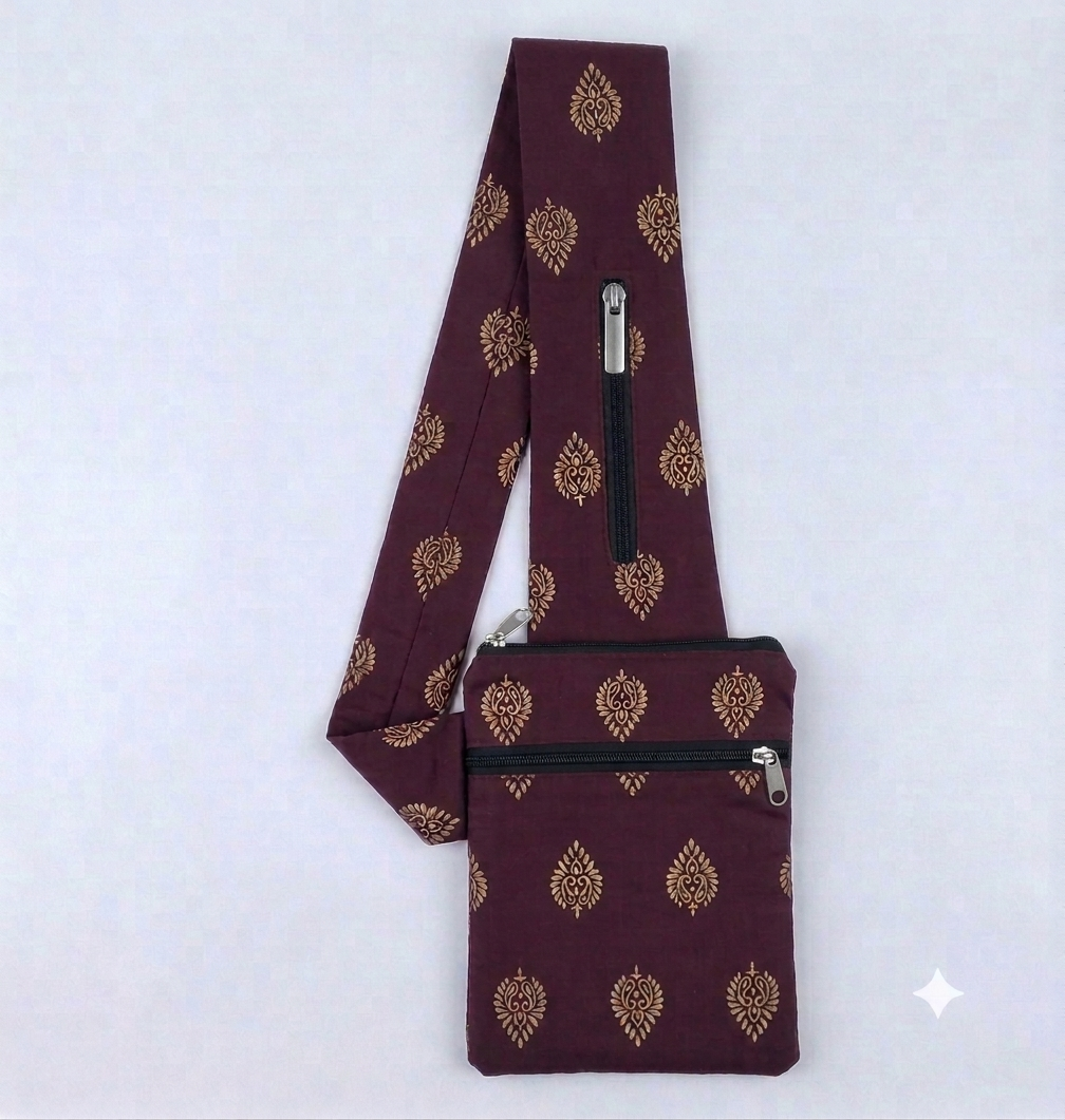 Pilgrim Bag - Maroon Gold print