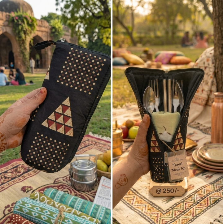 Travel Meal Kit - Black Geometric Pattern