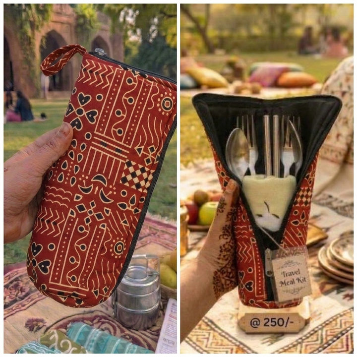 Travel Meal Kit - maroon ajrakh print