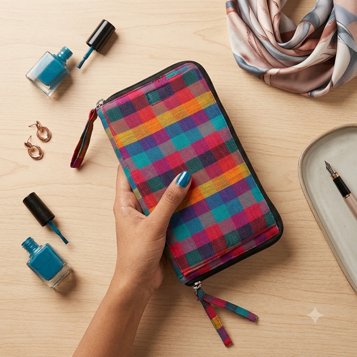 SMART WALLET BIG - Multi color checked print