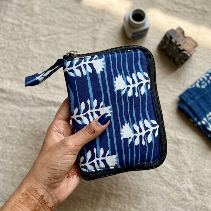 Smart Wallet Small Single Pc- blue color with leaf and floral print