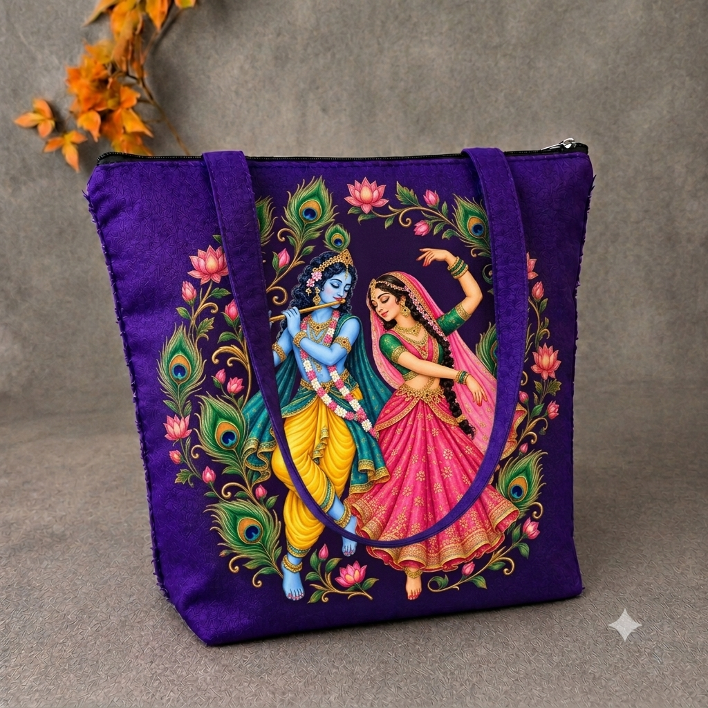 Pichwai Radhe krishna Tote - Violet