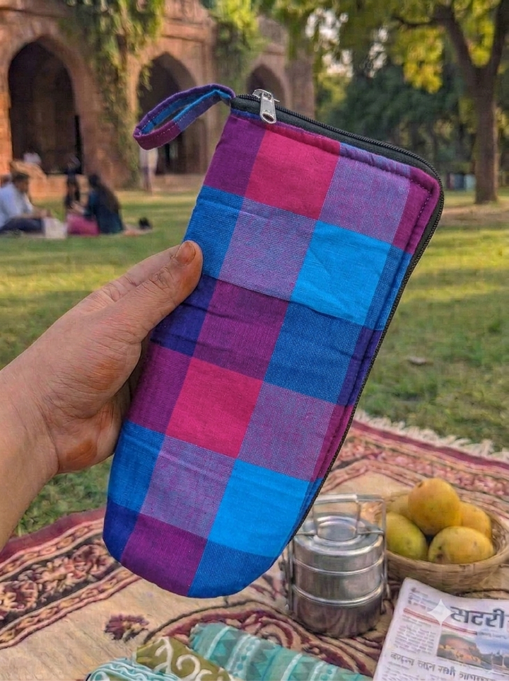 Travel Meal Kit - blue and pink-red plaid check pattern