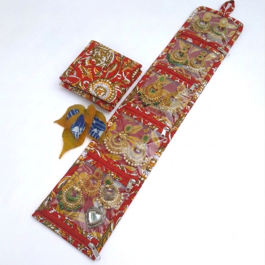 Jewel Pouch - red kalamkari printed
